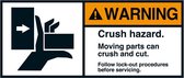 Warning Crush hazard sticker, horizontal ANSI 35 x 80 mm