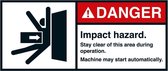 Danger Impact hazard sticker, ANSI 70 x 160 mm