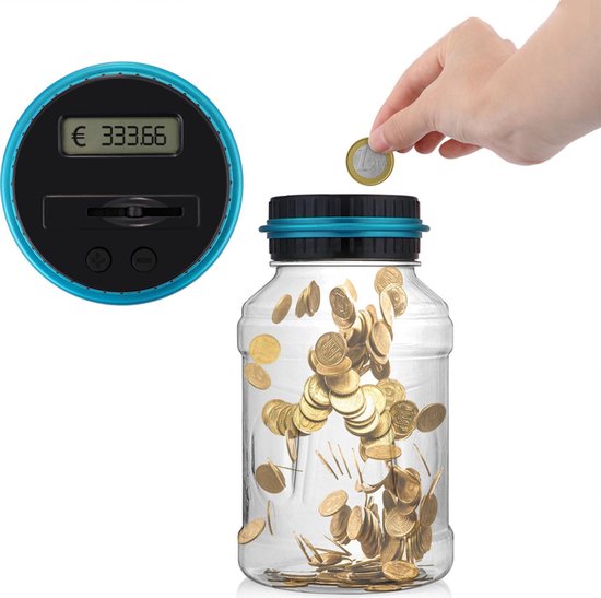 YONO Digitale Spaarpot met Munten Teller – Spaarvarken Blik geschikt voor Euro Muntgeld – Volwassenen – Jongen en Meisje – Transparant