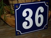 Emaille huisnummer 18x15 blauw/wit nr. 36