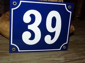 Emaille huisnummer 18x15 blauw/wit nr. 39