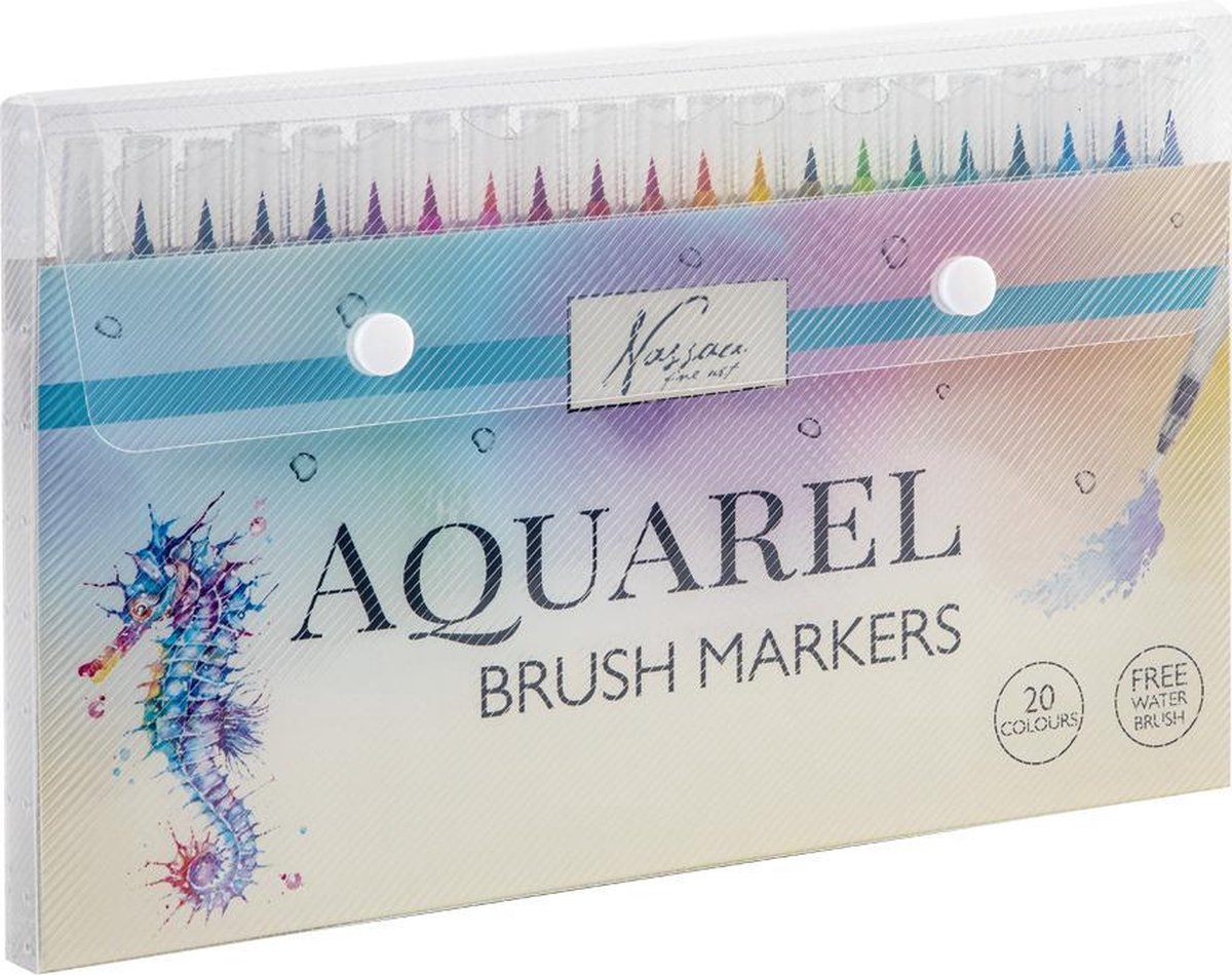 Aquarel Penseelstiften | 20 kleuren | 1 waterbrush | Nassau Fine Art - Aquarel verf voor volwassenen - Bullet journal - Handlettering set - Fineliners