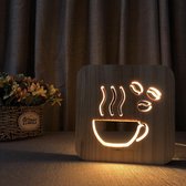 Houten Tafellamp / Nachtlamp - LED - Koffie figuur