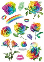 Temporary tattoo | tijdelijke tattoo | fake tattoo | regenboog rozen - rainbow roses | 150 x 210 mm