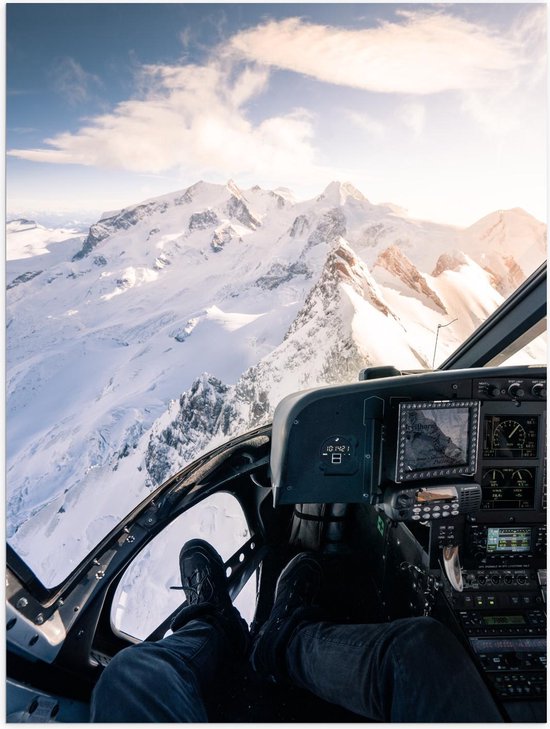 Poster - Helikopter boven Sneeuwgebied - Foto op Posterpapier
