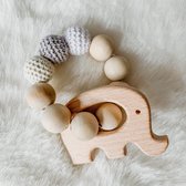 Babybeads - Houten bijtring olifant - Grijs met wit en crème