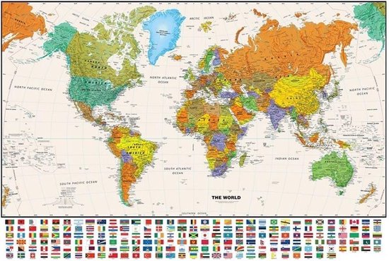 bol.com | Grote Wereldkaart - Landkaart - Schoolkaart - Schoolplaat - Atlas  150 x 100 CM -...