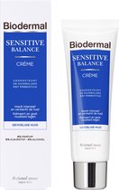 Biodermal Sensitive Balance Crème, 50 ml - Creme met Prebiotica, Ondersteunt de huidbalans, Voedt intensief en versterkt de huid, Kalmeert en gaat roodheid tegen, 0% Parfum, 0% Kleurstof en 0% Alcohol, voor Gevoelige huid