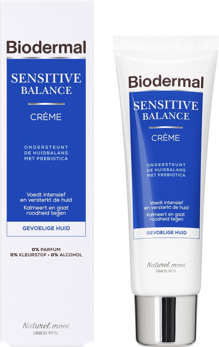 Bol.com Biodermal Sensitive Balance Crème, 50 ml - Creme met Prebiotica, Ondersteunt de huidbalans, Voedt intensief en versterkt... aanbieding