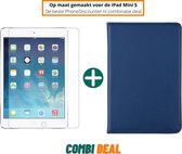 ipad mini 5 360 graden draaihoes | iPad Mini 5 bescherm hoes | iPad Mini 5 standaard case blauw | boekhoes ipad mini 5 apple | iPad Mini 5 hoes + iPad Mini 5 screenprotector temper