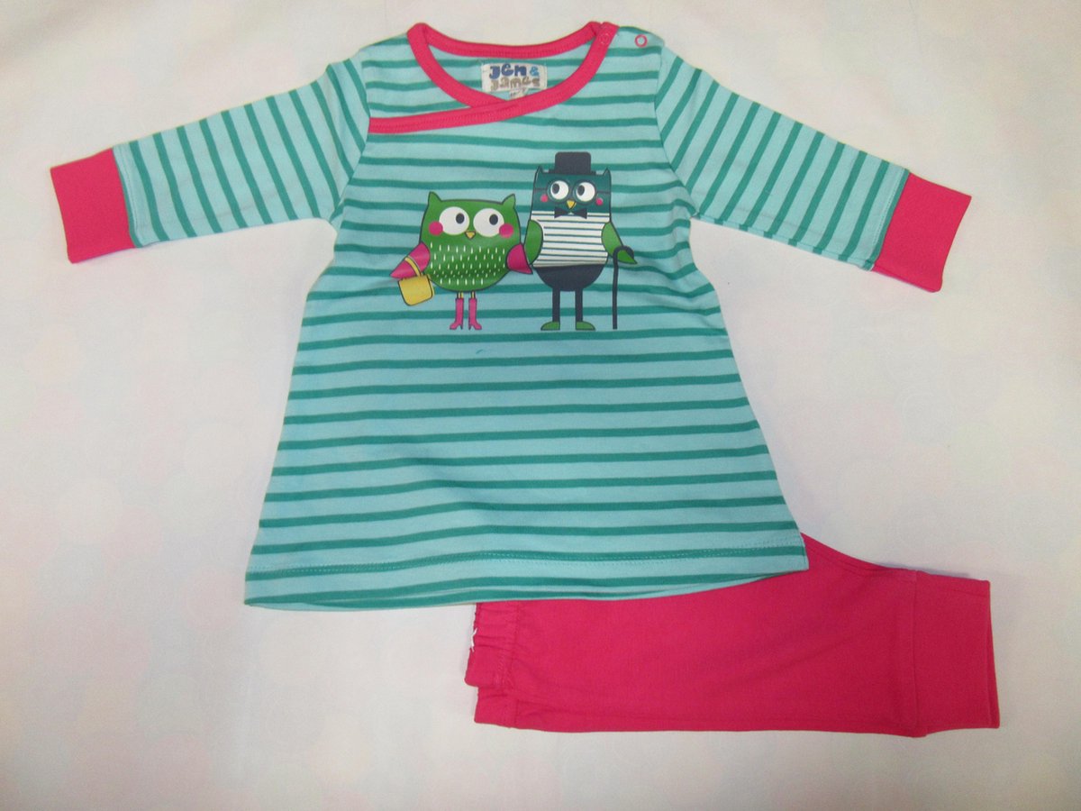Wiplala - Jen & James - Pyjama - Meisje - Katoen - Groen / fuchia - 6 jaar  116