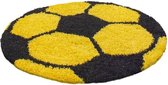 Ronde KinderTapijt voetbal 30mm hoogpolig in de Kleuren Geel en Zwart