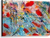 Canvas  - Blauwe Verf met Rode en Gele Strepen  - 100x75cm Foto op Canvas Schilderij (Wanddecoratie op Canvas)