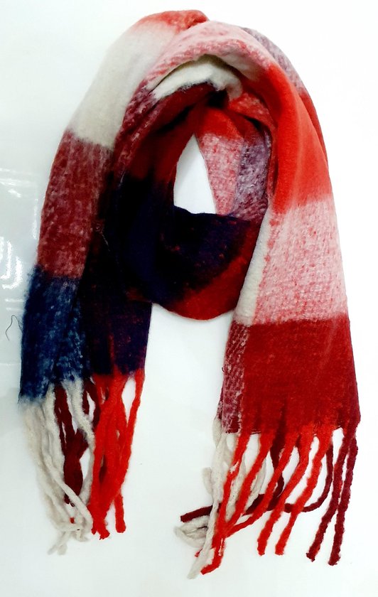 Warme Dames Sjaal wintersjaal Rood,blauw,en Wit | bol