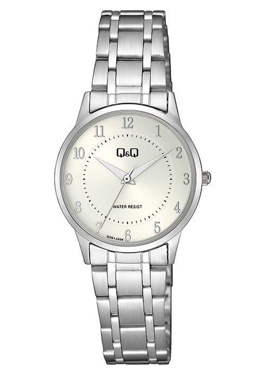 QQ QZ61J204Y - Horloge - Analoog - Dames - Vrouwen - Stalen band - Rond - Metaal - Cijfers - Zilverkleurig - Wit - 3ATM