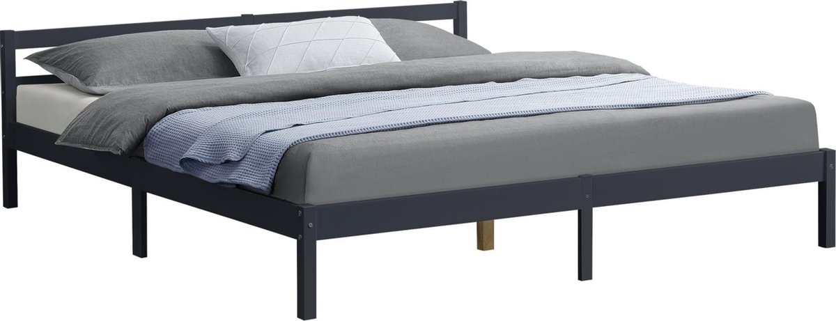 Houten bed Nakkila met bedbodem 160x200 cm donkergrijs