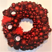 By Eef - krans - 50 cm - handgemaakt, tafelkrans, waxinelichtjes, rood