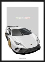 Lamborghini Huracan Wit op Poster - 50 x 70cm - Auto Poster Kinderkamer / Slaapkamer / Kantoor