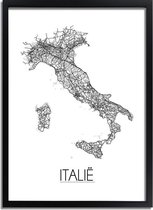 Italie Landkaart Plattegrond poster A3 + Fotolijst Zwart (29,7x42cm) - DesignClaud