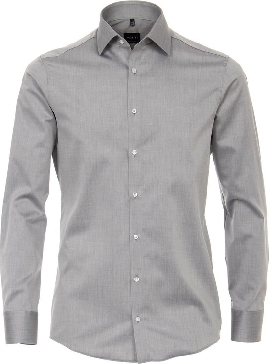 VENTI modern fit overhemd - twill - grijs - Strijkvriendelijk - Boordmaat: 38