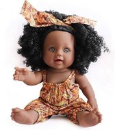 Bruine pop met zwarte krullen - Afrikaanse pop 30 cm