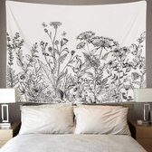 Ulticool - Nature Fleurs Retro Vintage Zwart Wit - Tapisserie - 200x150 cm - Groot tapisserie - Affiche