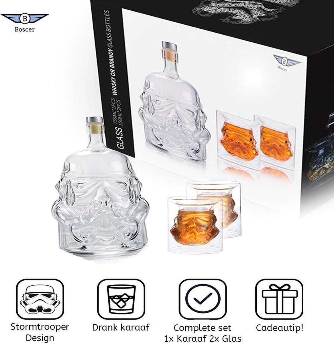 Whiskey Decanteerkaraf - Stormtrooper design - Luxe Karaf Set - 2x Glas & Karaf - Wijn Decanteer karaf - 650 ML