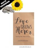 Zakje met zonnebloem zaden 10 stuks | love grows here | 14.5x9.5cm