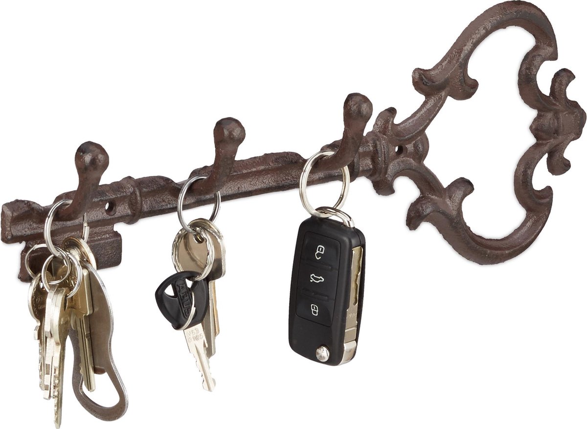 Relaxdays sleutelrekje vintage sleutel organizer sleutelrek 3 haken ophanghaken