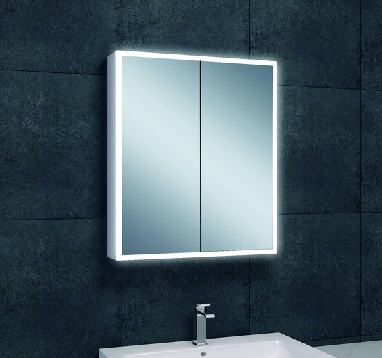Saqu Practico Spiegelkast - met LED verlichting - 60x70x13 cm - Wit - Spiegel Badkamerkast
