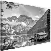 Schilderij Huisje in de bergen, 2 maten, zwart-wit, Premium print