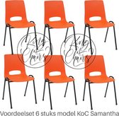 King of Chairs -Set van 6- Model KoC Samantha oranje met zwart onderstel. Stapelstoel kuipstoel vergaderstoel tuinstoel kantine stoel stapel stoel kantinestoelen stapelstoelen kuip