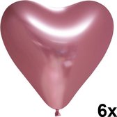 Chrome hart ballonnen Roze, 6 stuks, 30cm