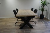 Industriële eettafel, kleur: oldlook, 180x95 met matzwart X-onderstel