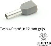 Adereindhuls dubbel 4,0 mm² x 12 mm grijs 100 stuks | Ferrule | Draadhuls | Adereindhulzen | Eindverbinder