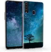 kwmobile telefoonhoesje voor Samsung Galaxy A20s - Hoesje voor smartphone in blauw / grijs / zwart - Sterrenstelsel en Boom design