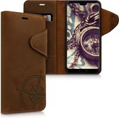 kalibri hoesje voor Huawei P20 Pro - leren hoes met pasjeshouder - Vintage Kompas design - bruin