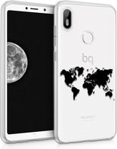 kwmobile telefoonhoesje voor bq Aquaris C - Hoesje voor smartphone in zwart / transparant - Wereldkaart design