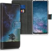 kwmobile telefoonhoesje voor Xiaomi Redmi Note 9S / 9 Pro / 9 Pro Max - Hoesje met pasjeshouder in blauw / grijs / zwart - Sterrenstelsel en Boom design