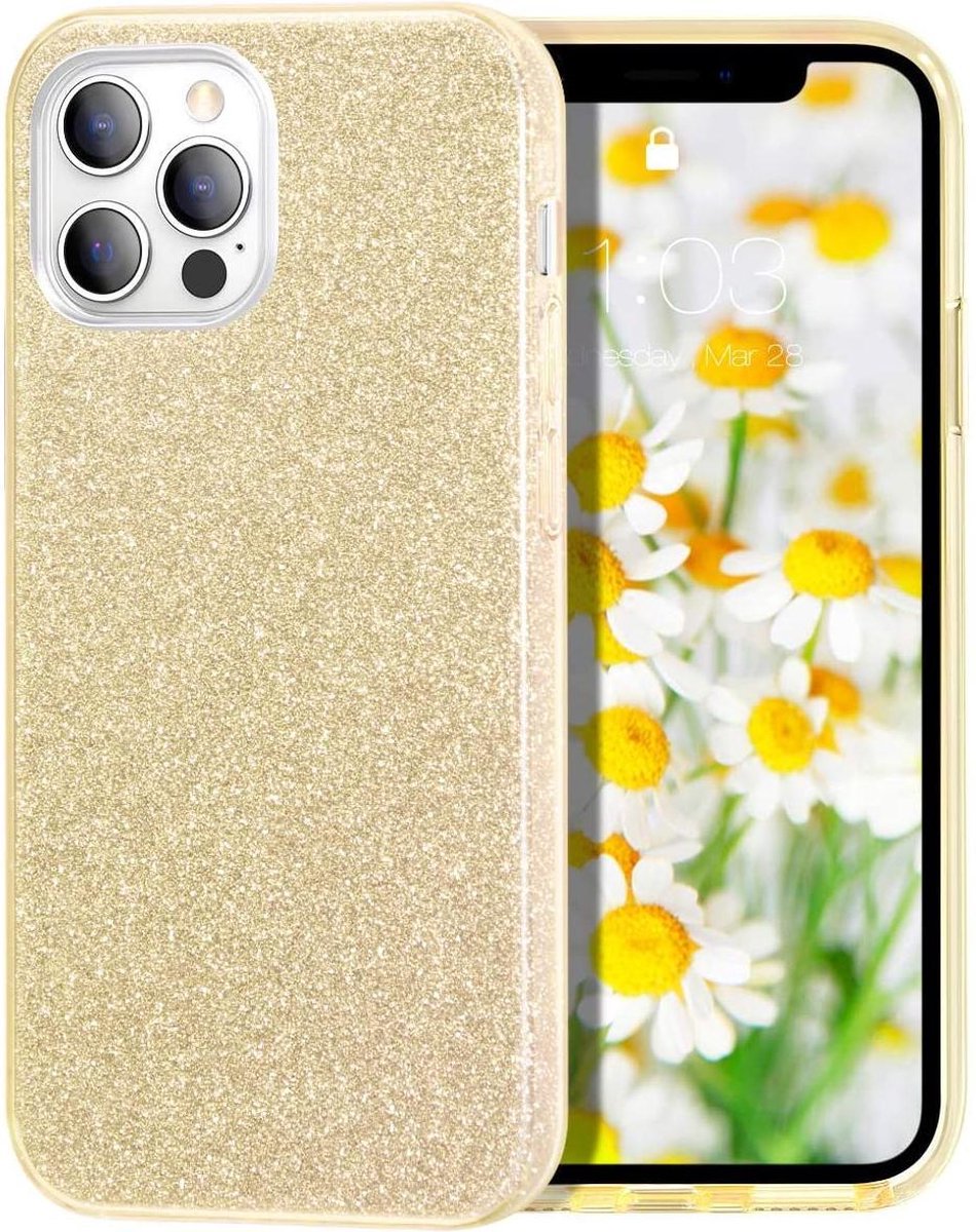 iphone 12 pro hoesje glitter goud - iPhone 12 pro Hoesje Glitters Siliconen Case Back Cover Goud Gold