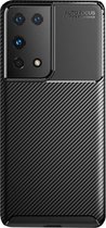 Shop4 - Samsung Galaxy S21 Ultra Hoesje - Zachte Back Case Carbon Zwart