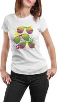 Blacklight zonnebrillen - T-shirt - Dames - Maat L - Wit