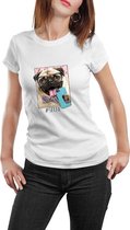 Mopshond - T-shirt - Dames - Maat L - Wit