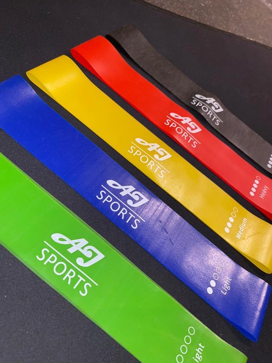 AJ-Sports Latex Weerstandsbanden - Booty band - Fitness elastiek - Fitness band - Set van 5 weerstandsbanden - Resistance band - Fitness - Inclusief draagtas