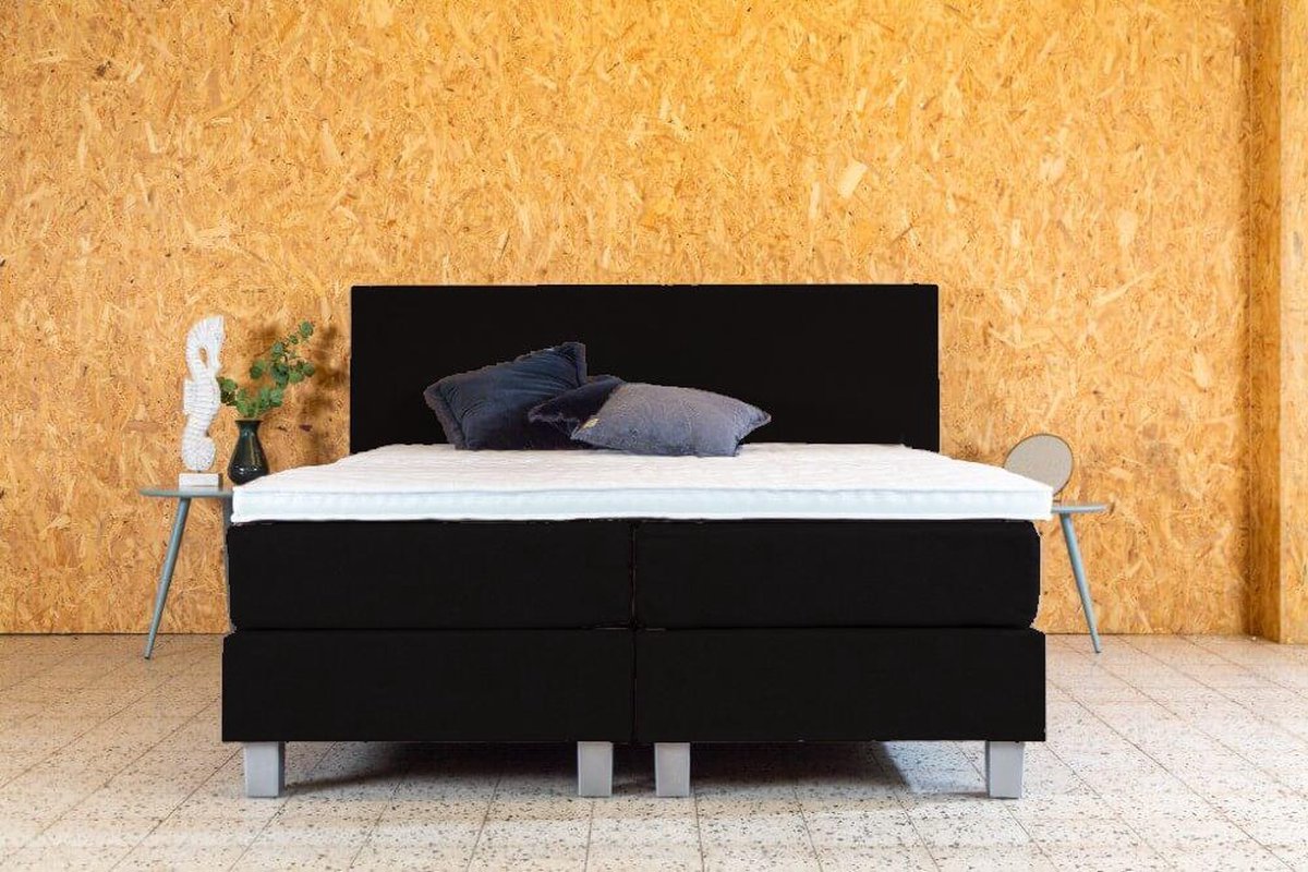 PITT Boxspring Lummel - 180x200 cm - Zwart - Compleet - Inclusief Topmatras koudschuim