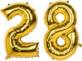 28 Jaar Folie Ballonnen Goud - Happy Birthday - Foil Balloon - Versiering - Verjaardag - Man / Vrouw - Feest - Inclusief Opblaas Stokje & Clip - XXL - 115 cm