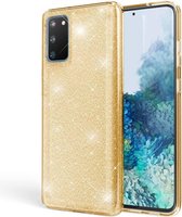 samsung a41 hoesje glitter goud -Samsung A41 Hoesje Glitters Siliconen Case Back Cover Goud Gold