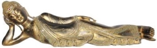 Fine Asianliving Mandalay Liggende Boeddha Zwart Goud Handgemaakt van Stevige Boomstam B162xD50xH50cm