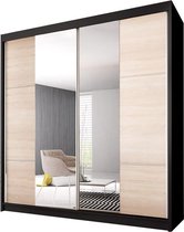 InspireMe- Zweefdeurkast Kledingkast met Spiegel Garderobekast met planken en kledingstang - 233x61x218 cm (BxDxH) - BEN 36 (Zwart)