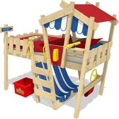 WICKEY Kinderbed, hoogslaper CrAzY Hutty blauw/rood dekzeil, Eenpersoonsbed, Houten bed 90x 200 cm
